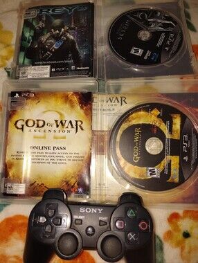 Official Sony PS3 DualShock 3 Controller + God of War Ascension & Skyrim Lot